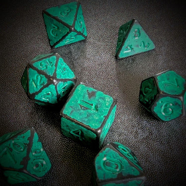 Washed Cyan on Black Acrylic - 7pcs RPG Full Dice Set Scatter